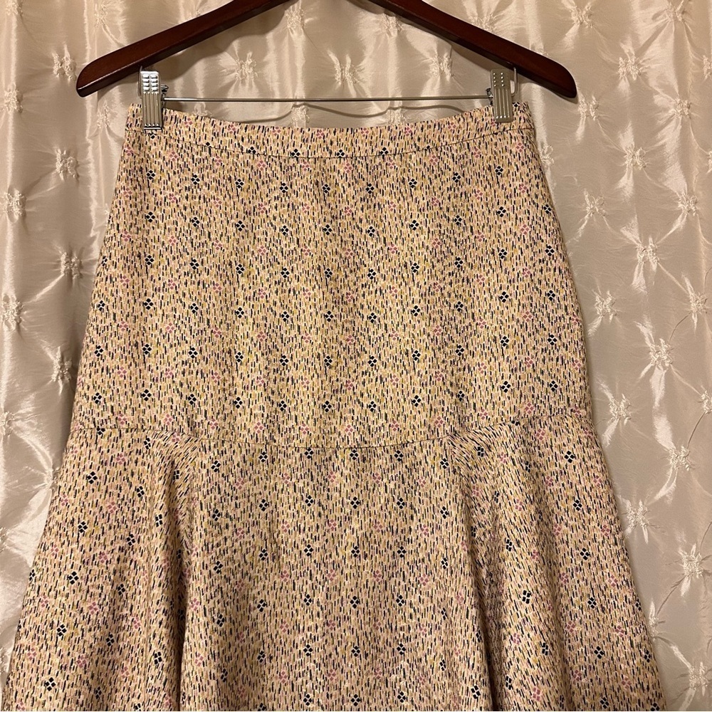 Veronica Beard Natalija Silk Handkerchief Hem Midi Skirt Cream Abstract Print - Picture 4 of 12
